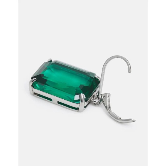 Lauren Ralph Lauren Silver Emerald Stone Drop Earrings - Picture 7 of 7